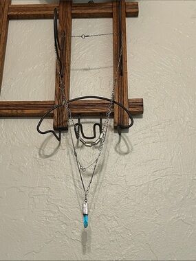 Layered Sterling silver/ aqua aura/oxidized necklace, industrial, very unique